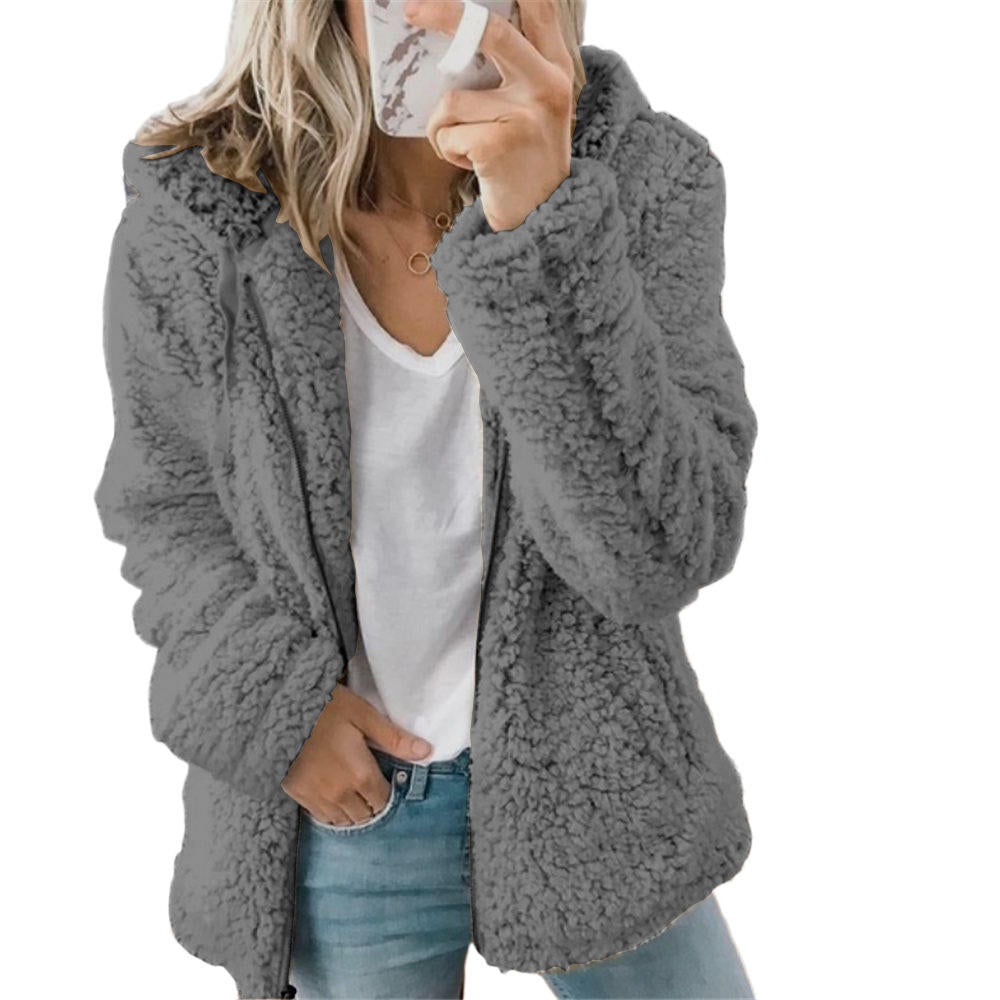 Warme Plüsch-Winterjacke für Frauen mit Kapuze | Weich und flauschig