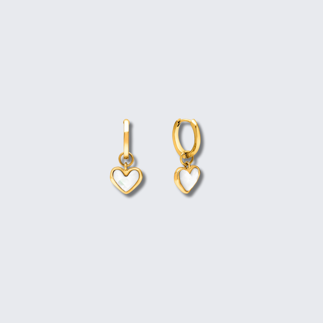 Boucles d'oreilles cœur en quartz blanc (or)