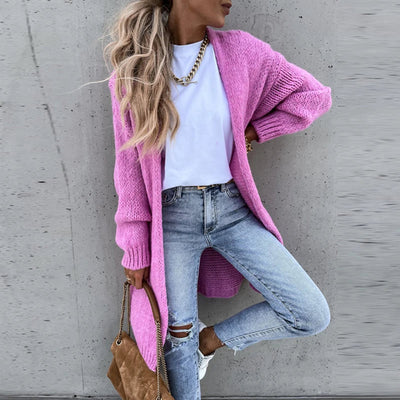 Cardigan elegante da Caxemira para mulheres - comprimento médio e quente para o outono/inverno