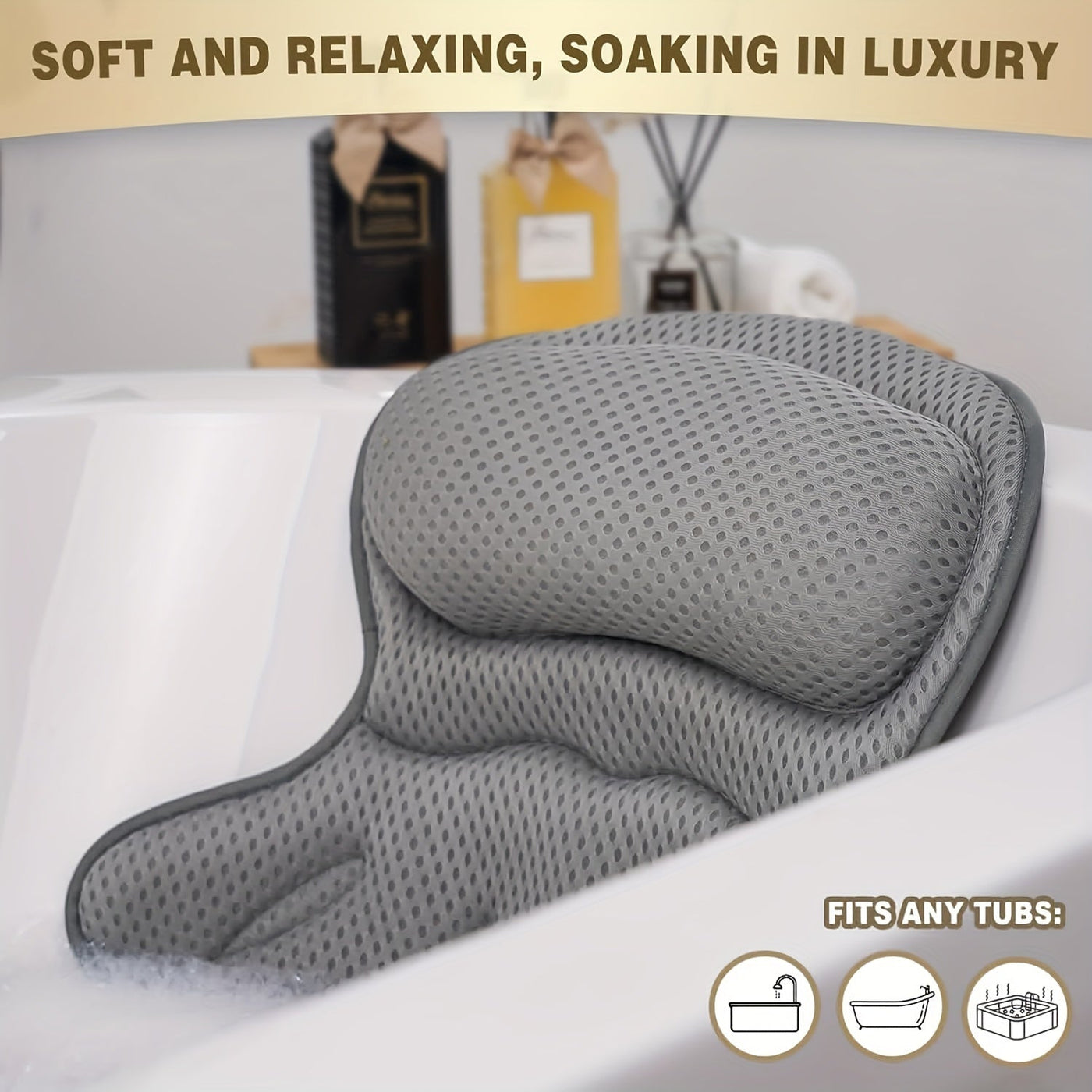 Almohada de baño LuxieSpa 4D Luxe - Almohada transpirable con soporte para cuello y espalda para un baño relajante