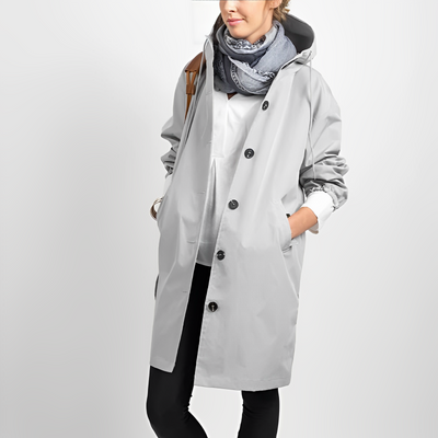 Chaquetón impermeável clássico com capuz feminino