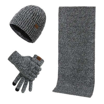 Conjunto casual de inverno com gorro, cachecol e luvas para homem