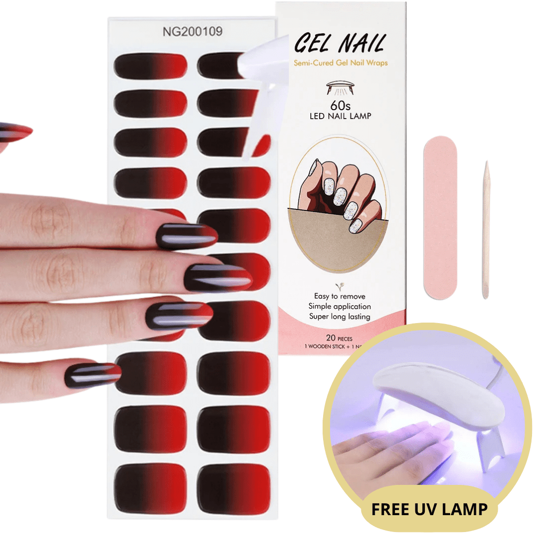 Set of nail gel stickers with UV lamp
