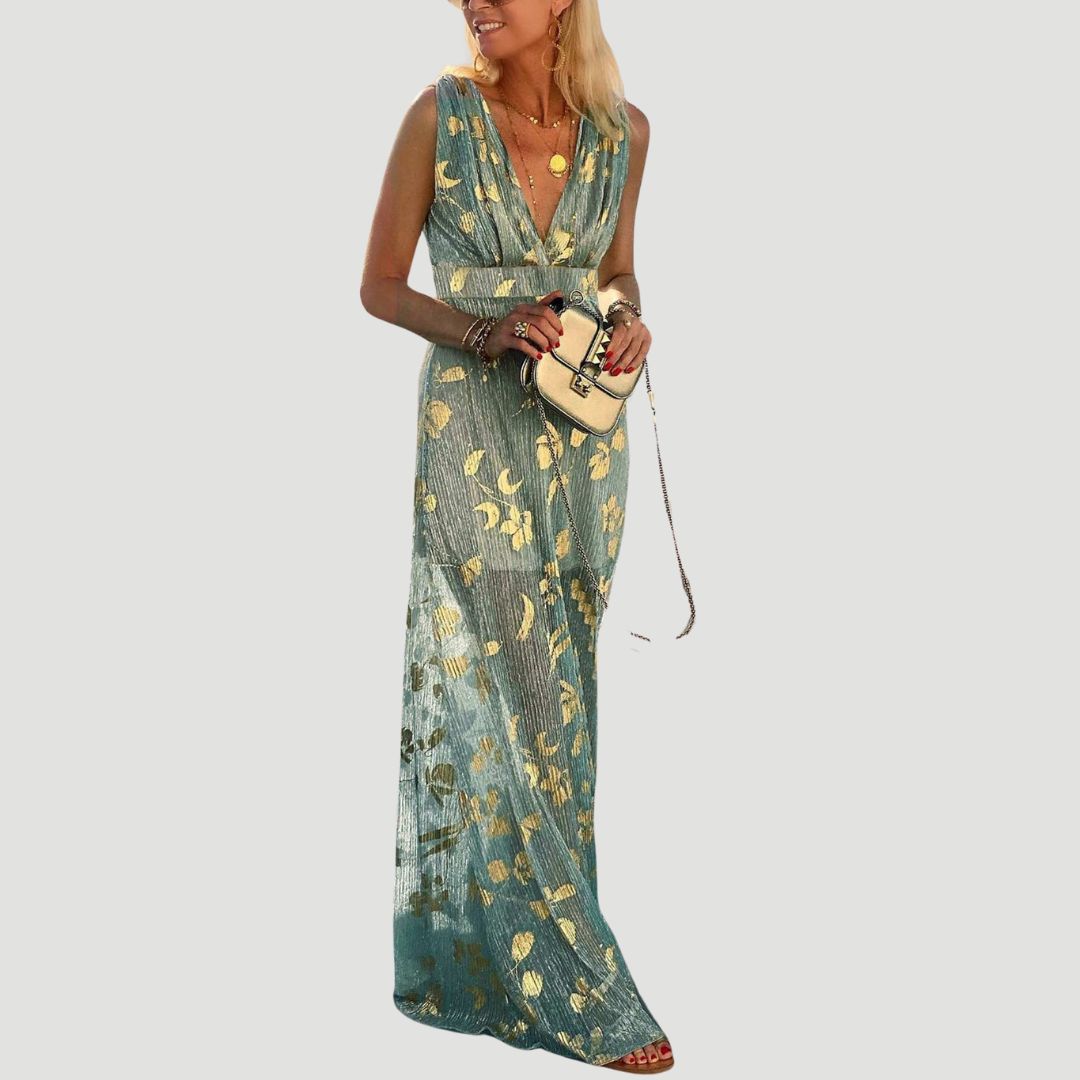Albina - Glattes V-Ausschnitt-Kleid mit Paillettenverzierung