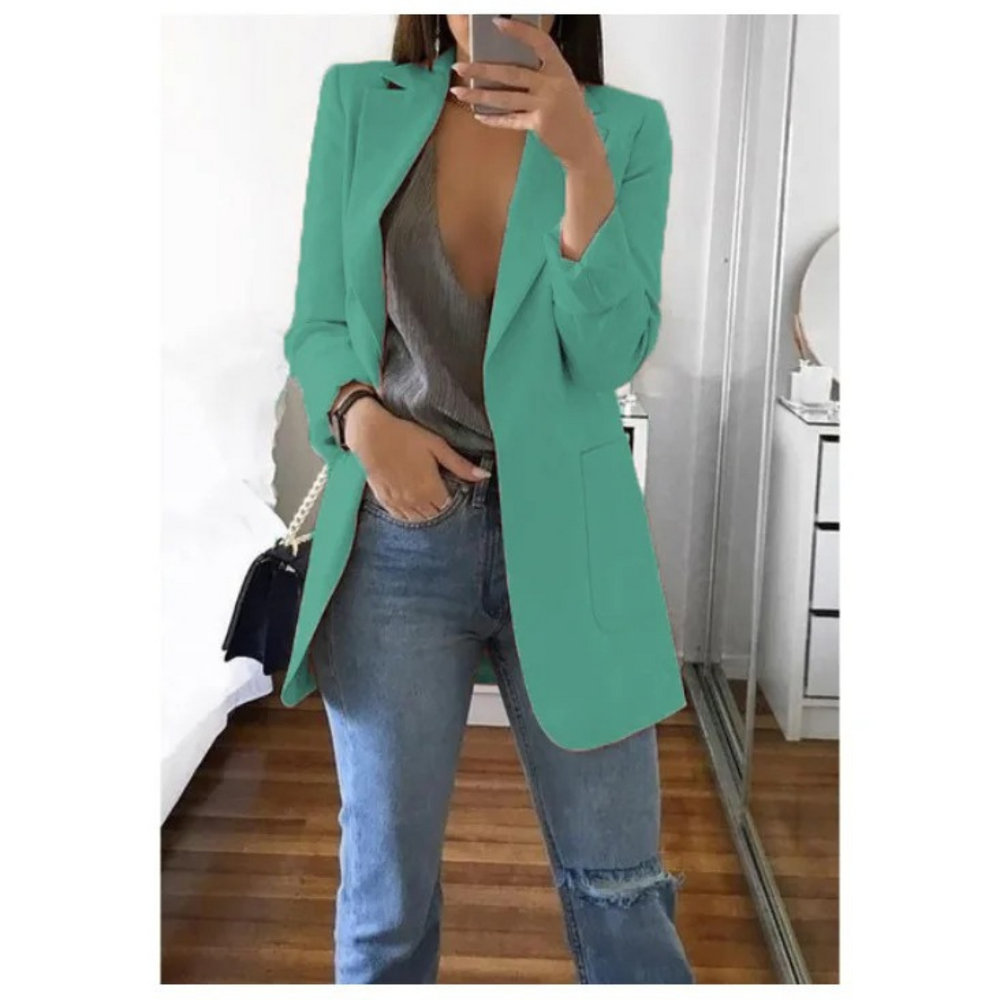 Blazer largo de mujer en caqui MODA