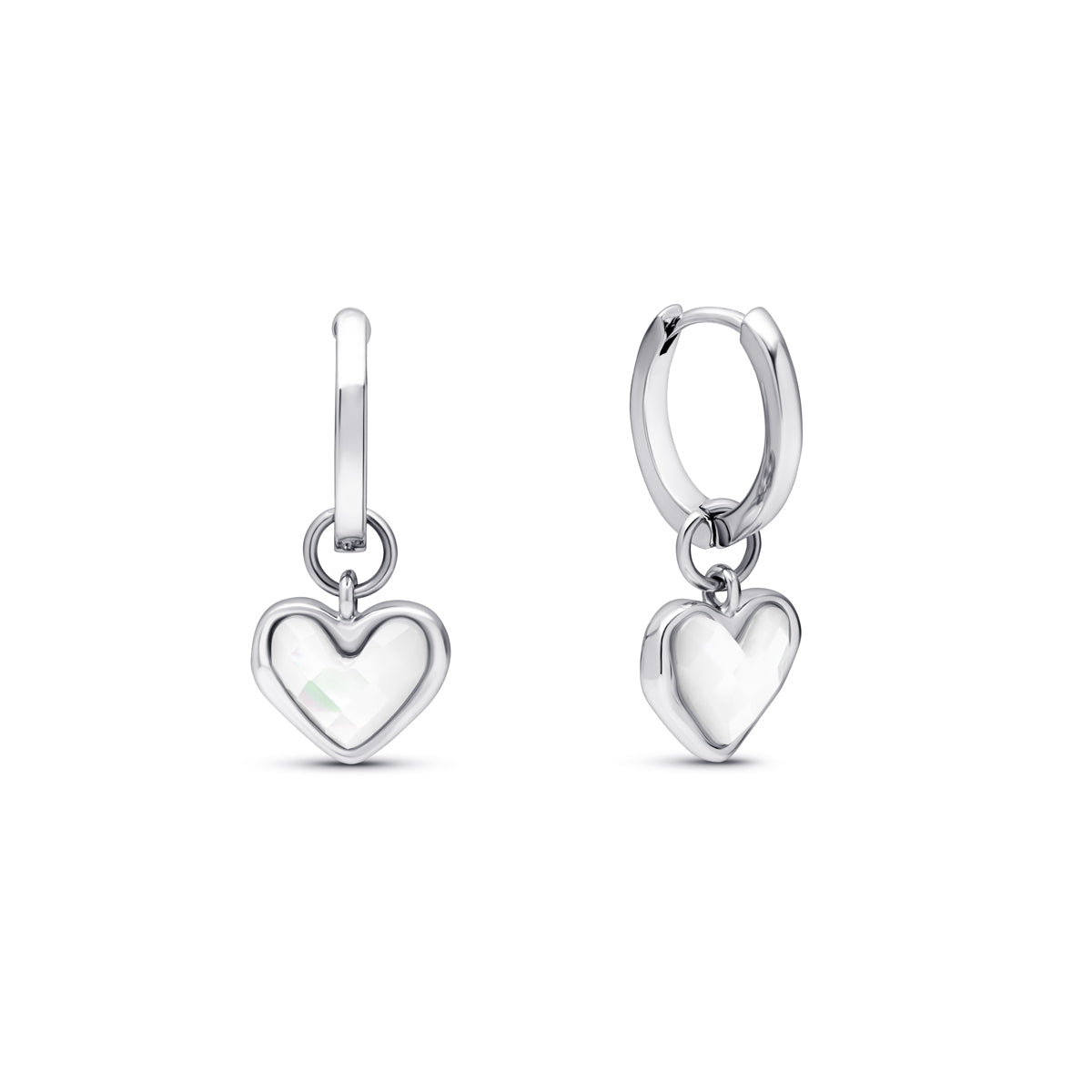 Boucles d'oreilles cœur de quartz blanc (argent)