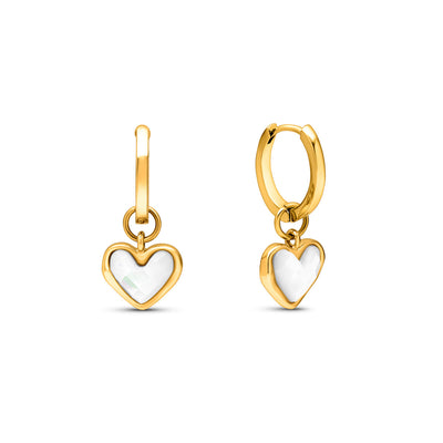 Boucles d'oreilles cœur en quartz blanc (or)