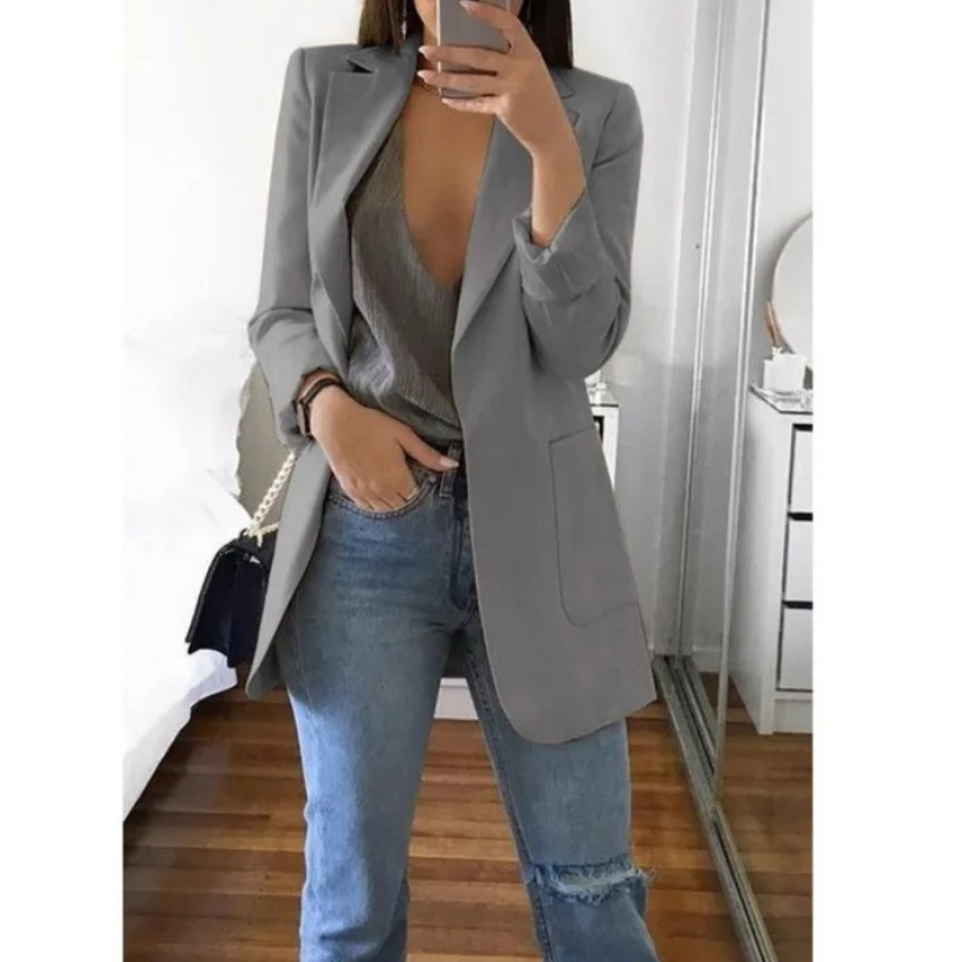 Blazer largo de mujer en caqui MODA