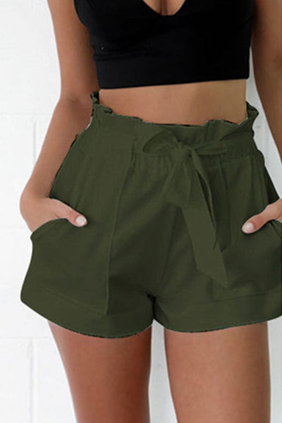 Shorts femininos com cintura de papel e corte informal -to -cort cinto