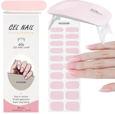 Set of nail gel stickers with UV lamp