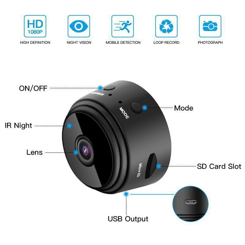 Minivisão | 1080p Mini Magnetic WiFi Câmera - Câmara de segurança portátil HD com visão noturna