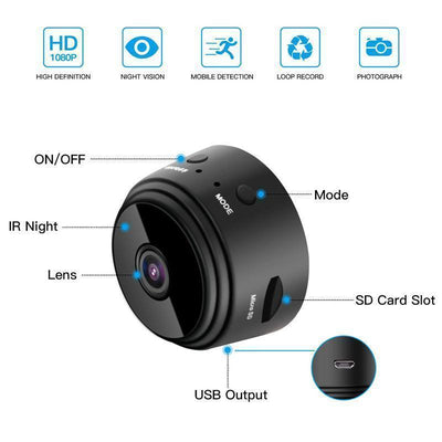 Minivisão | 1080p Mini Magnetic WiFi Câmera - Câmara de segurança portátil HD com visão noturna