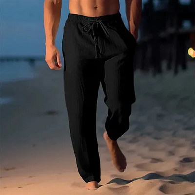 Calças de linho masculinas - corte reto - verão de verão