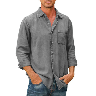 Camisa de cowboy longa -suspensa com botões masculinos