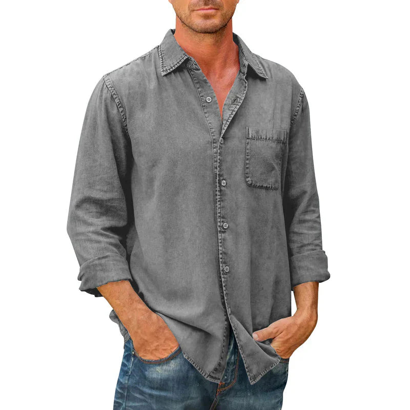 Camisa de cowboy longa -suspensa com botões masculinos