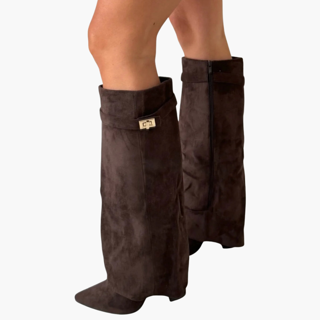 Stivali ortopedici in camoscio con tacco basso da donna