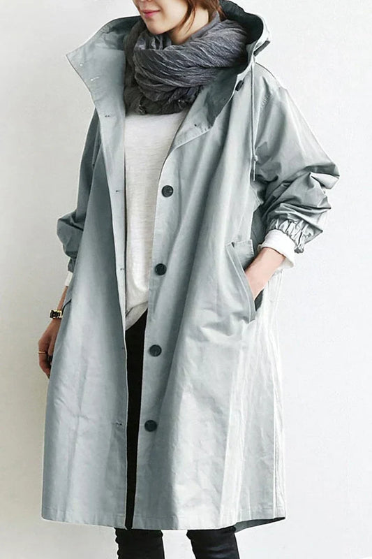 Waterdichte Dames Trenchcoat met Capuchon – Lang & Warm