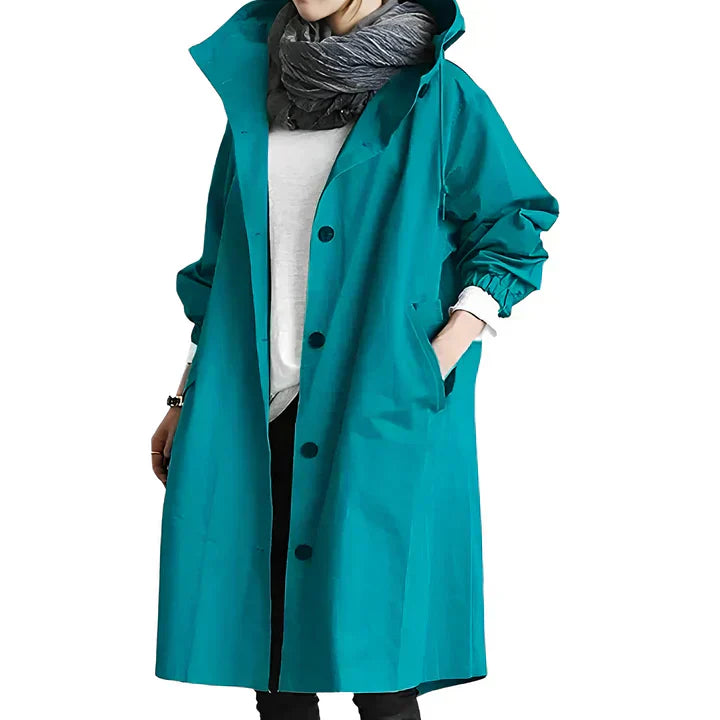 Chaquetón impermeável clássico com capuz feminino