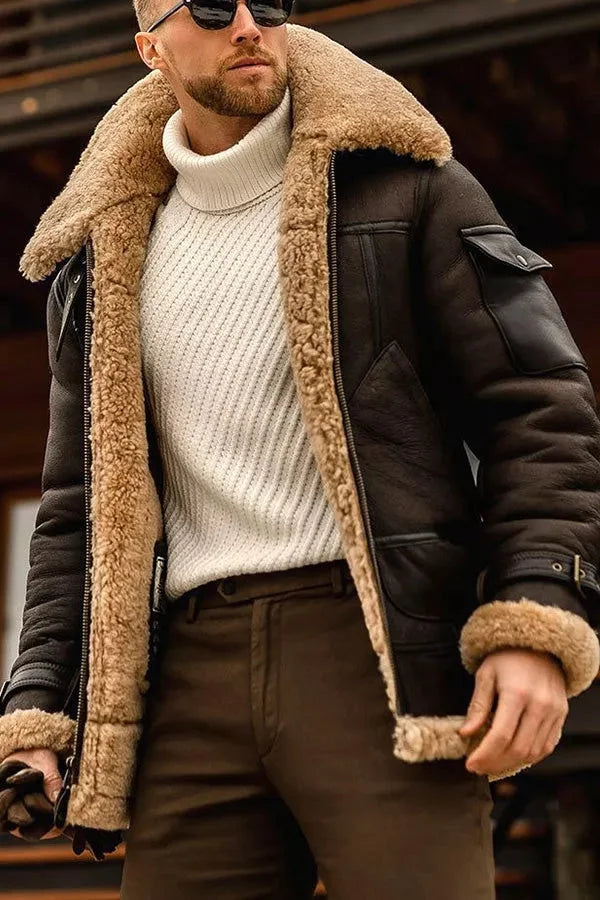 Jaqueta de couro de camelo elegante para homens