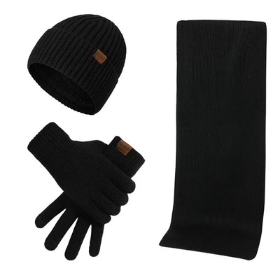 Conjunto casual de inverno com gorro, cachecol e luvas para homem
