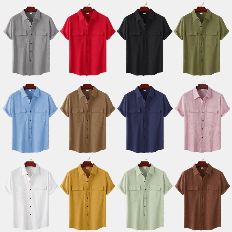 Camisas de linho de mangá curtas camisas masculinas