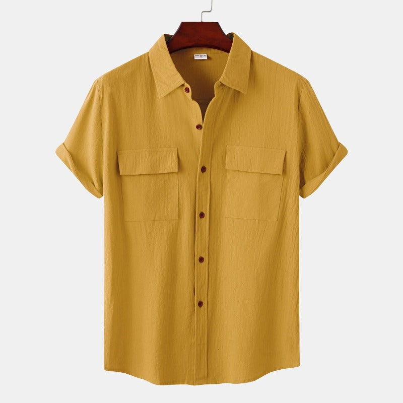 Camisas de linho de mangá curtas camisas masculinas