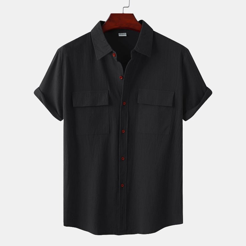 Camisas de linho de mangá curtas camisas masculinas