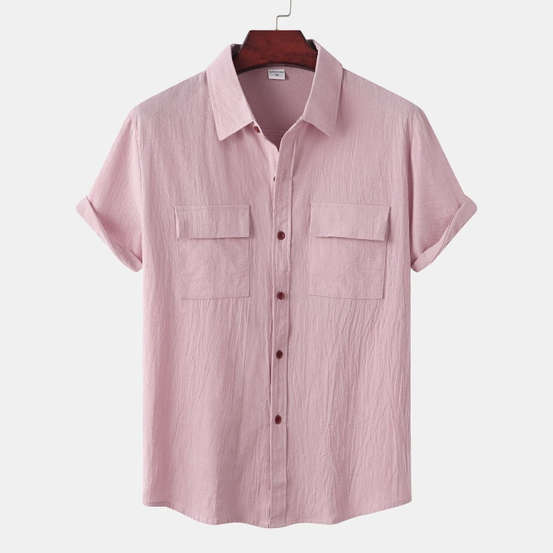 Camisas de linho de mangá curtas camisas masculinas