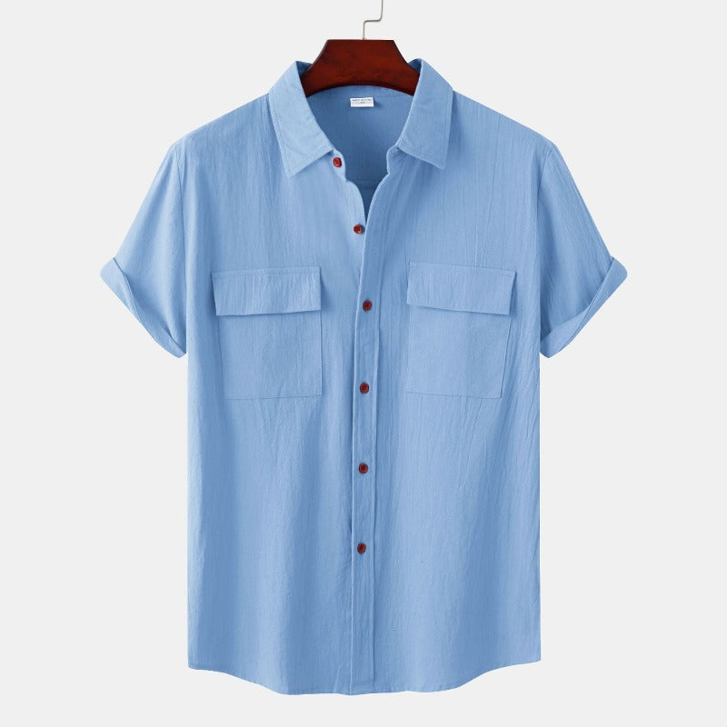 Camisas de linho de mangá curtas camisas masculinas
