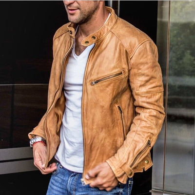 Jaqueta de couro masculina, versátil e clima -resistente