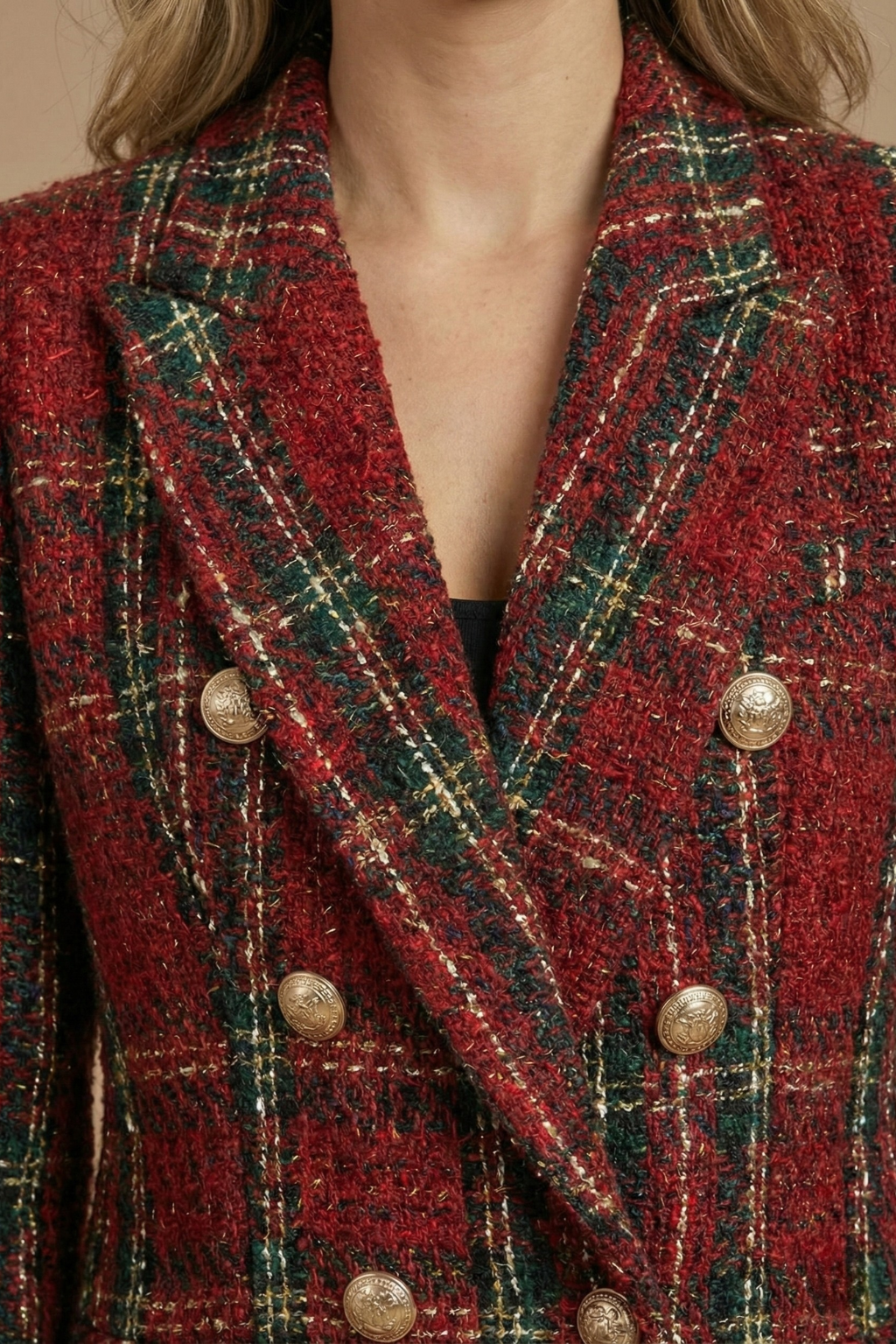 Damen Kariertes Doppelreihiges Blazerjacke