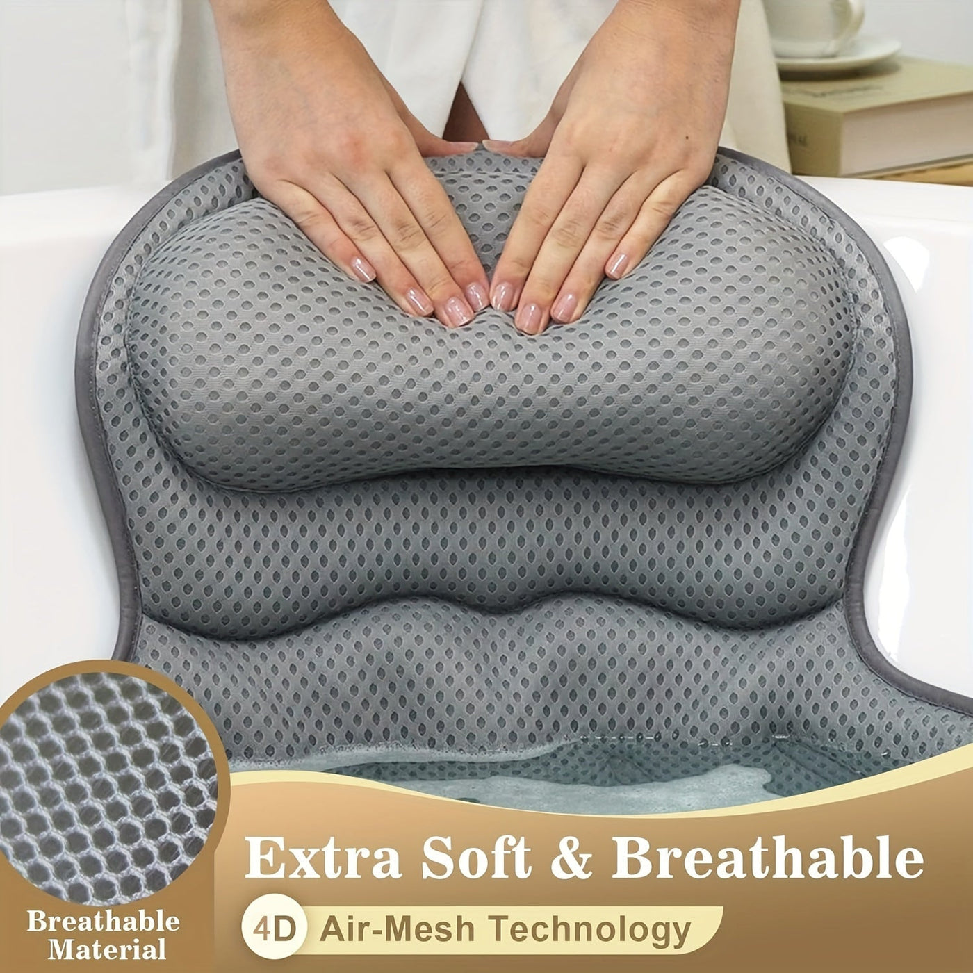 Almohada de baño LuxieSpa 4D Luxe - Almohada transpirable con soporte para cuello y espalda para un baño relajante