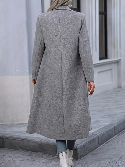 Elegante abrigo de punto de doble botonadura para mujer - color liso