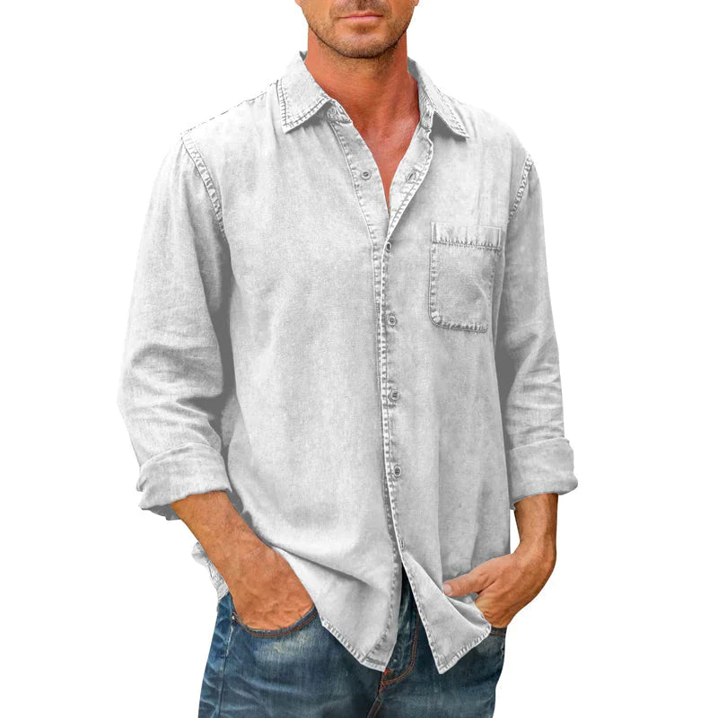 Camisa de cowboy longa -suspensa com botões masculinos