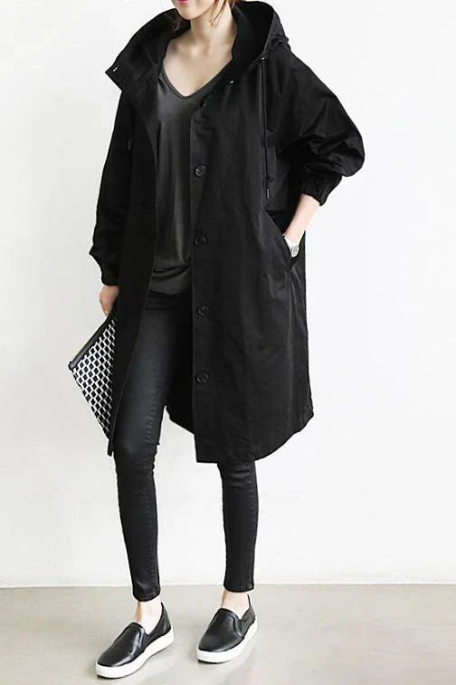 Waterdichte Dames Trenchcoat met Capuchon – Lang & Warm