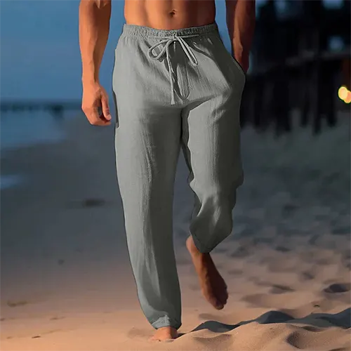 Calças de linho masculinas - corte reto - verão de verão