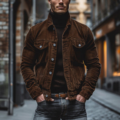 Chaqueta vintage con bolsillos en el pecho para hombre