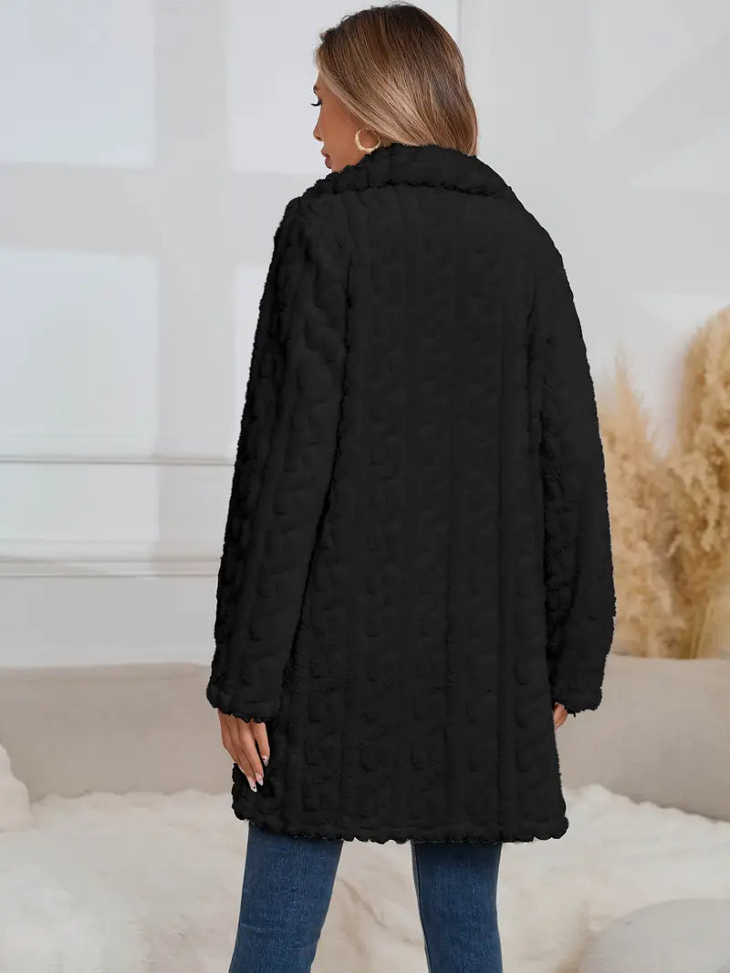 Jaqueta de inverno aconchegante para mulheres, forro polar - botão duplo, mangas compridas