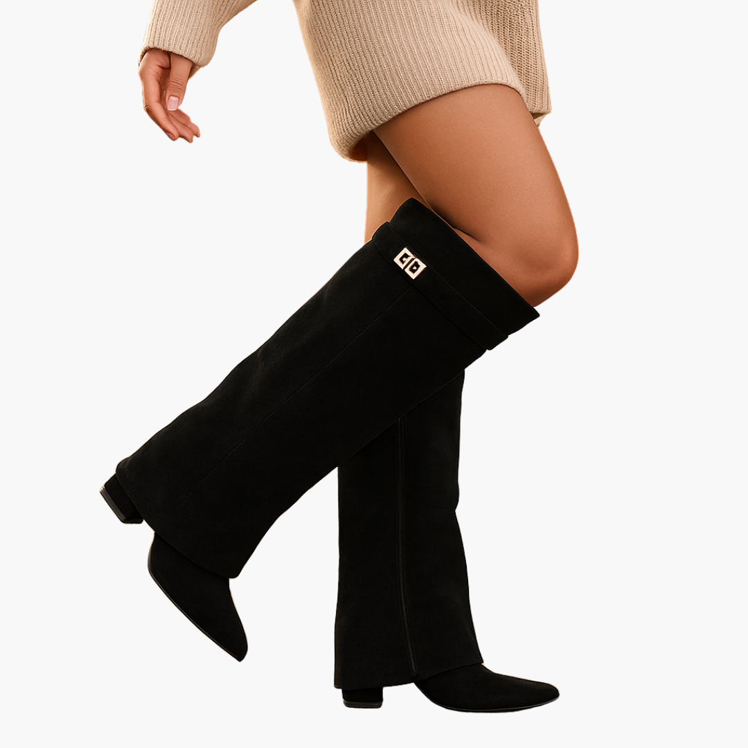 Stivali ortopedici in camoscio con tacco basso da donna