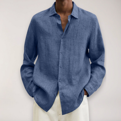 Camisa de linho com longa e longa e masculina - camisa de verão respirável em várias cores