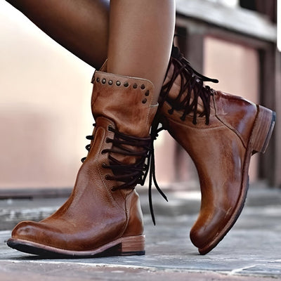 Botas de couro vegano confortáveis ​​com cadarços