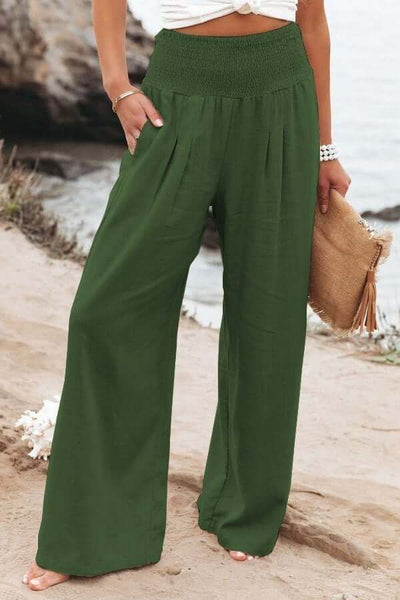 Calça lino breezeflow feminino cintura elástica perna de vento verão 2025