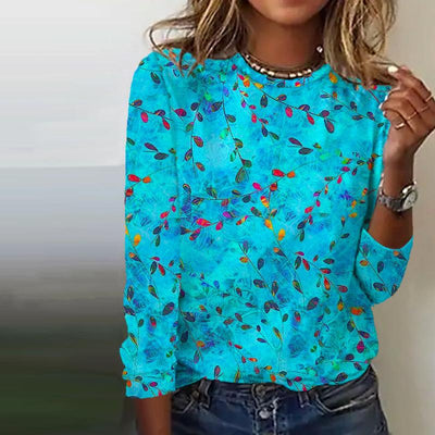 Mistura casual de algodão com estampa de folhas - mulher