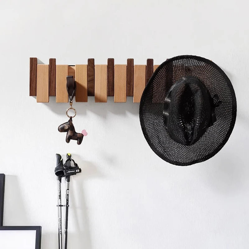 Percher de parede de madeira - Hand -Made Piano Percher com ganchos dobráveis