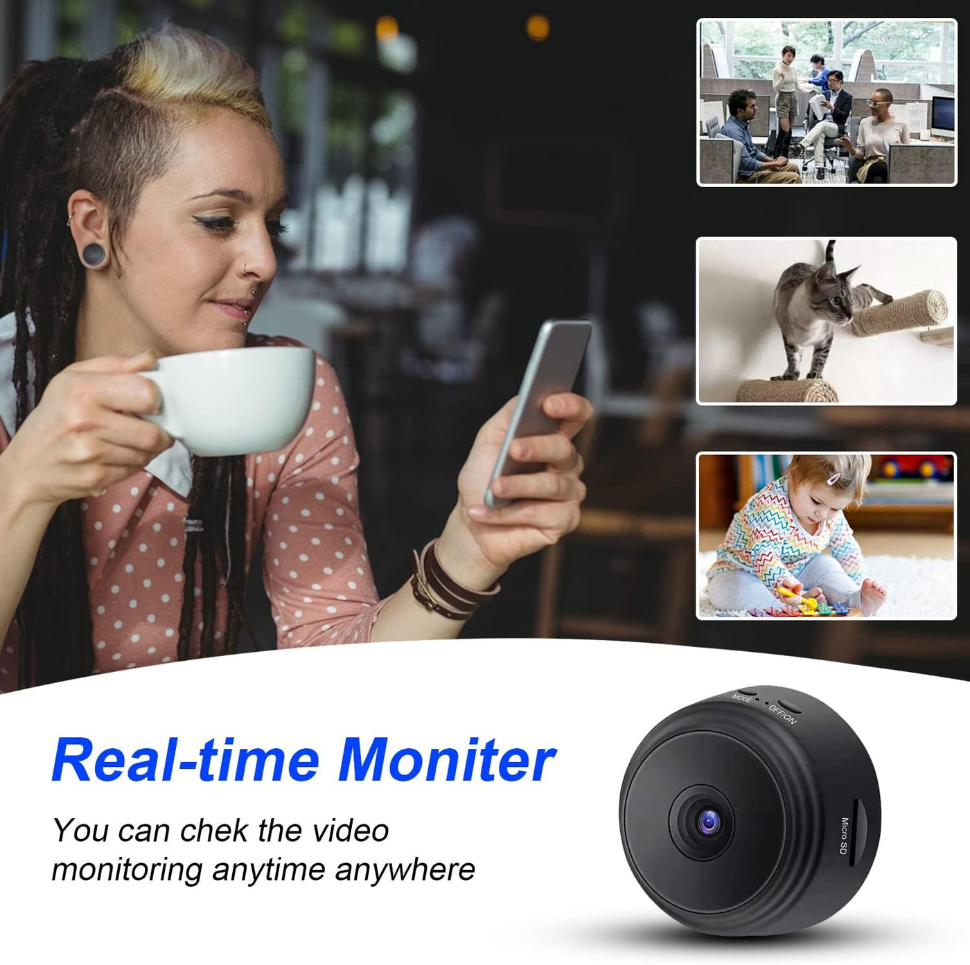 Eyecam Mini Caméra Espion : caméra de sécurité domestique compacte avec Wi-Fi