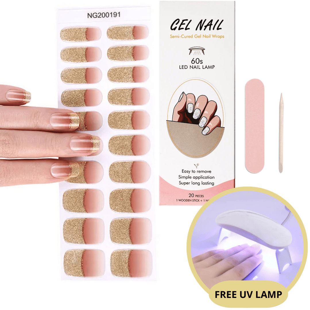 Set of nail gel stickers with UV lamp