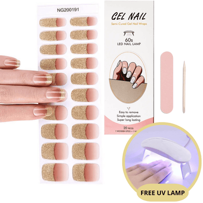 Set of nail gel stickers with UV lamp