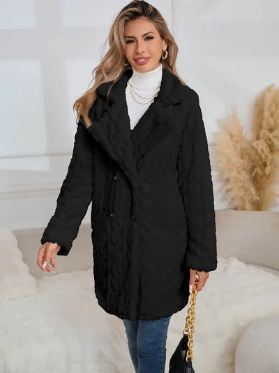 Jaqueta de inverno aconchegante para mulheres, forro polar - botão duplo, mangas compridas