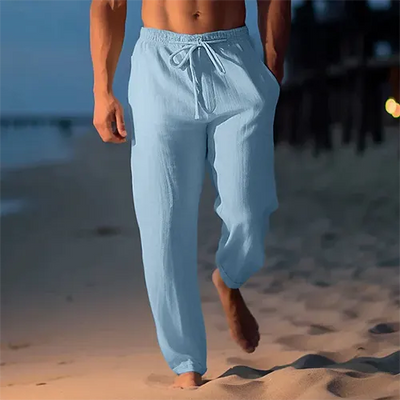 Calças de linho masculinas - corte reto - verão de verão