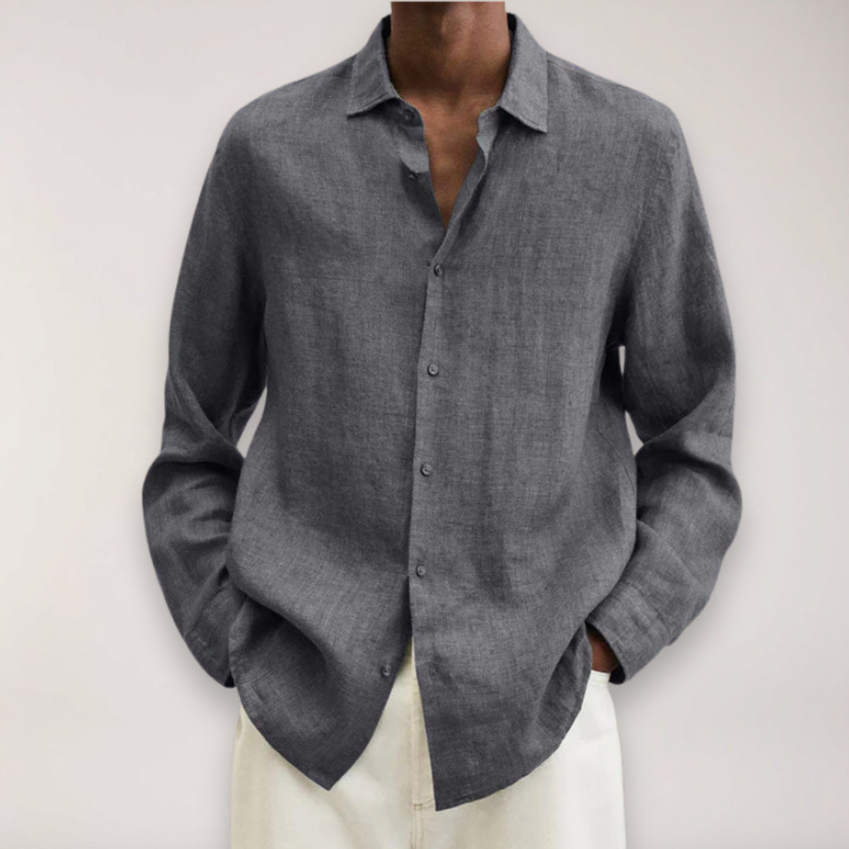 Camisa de linho com longa e longa e masculina - camisa de verão respirável em várias cores
